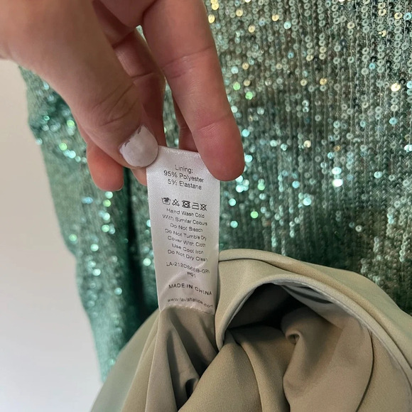 Lavish Alice Sequin Feather Embellished Midi Dress Sage Green - Picture 7 of 9